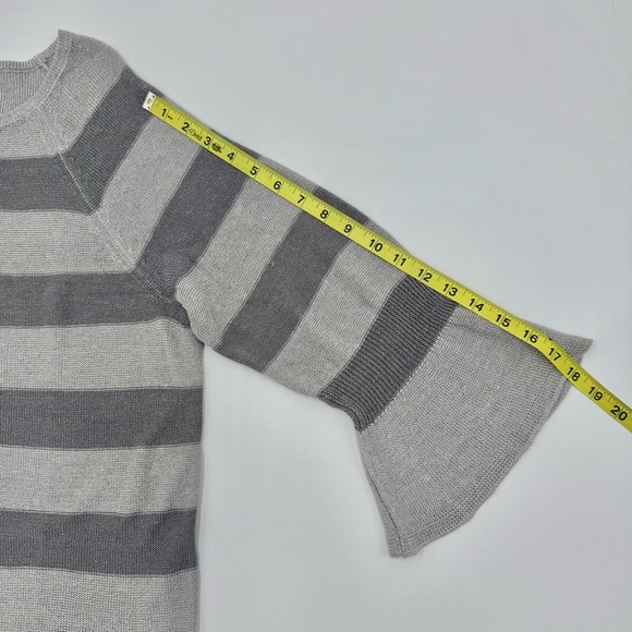 NWT J Jill Zinc & Smoke Linen Blend Gray Striped 3/4 Bell Sleeve Sweater Large - Picture 14 of 14